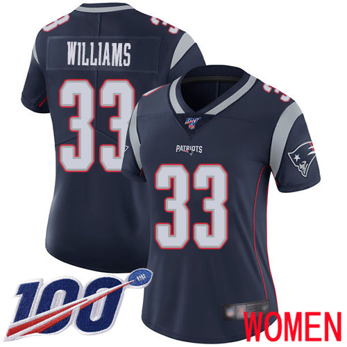 New England Patriots Football #33 100th Limited Navy Blue Women Joejuan Williams Home NFL Jersey->youth nfl jersey->Youth Jersey